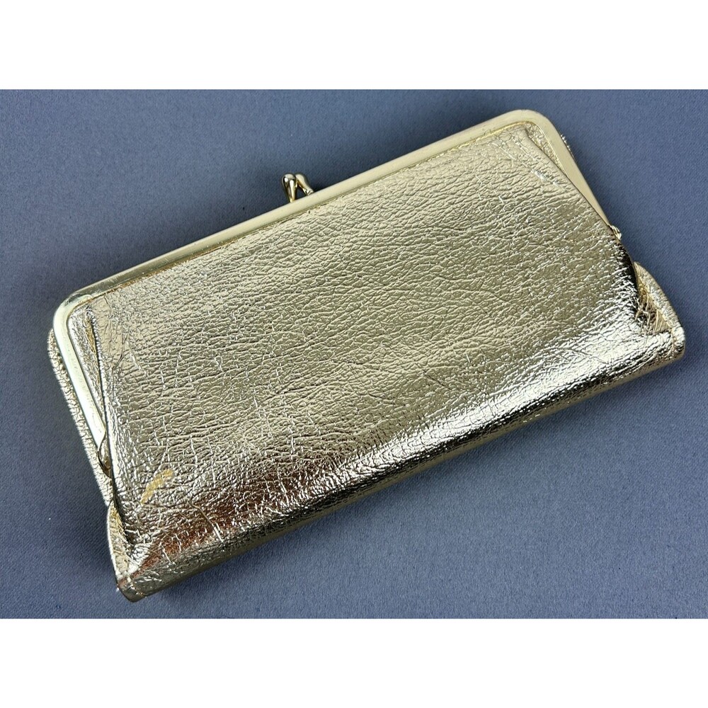 Vintage Sparkle Metallic Gold Small Clutch Purse Wallet 7" X 3.5"